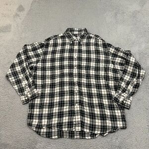 Eddie Bauer‎ Shirt Mens Large Green White Plaid Linen Long Sleeve Button Down